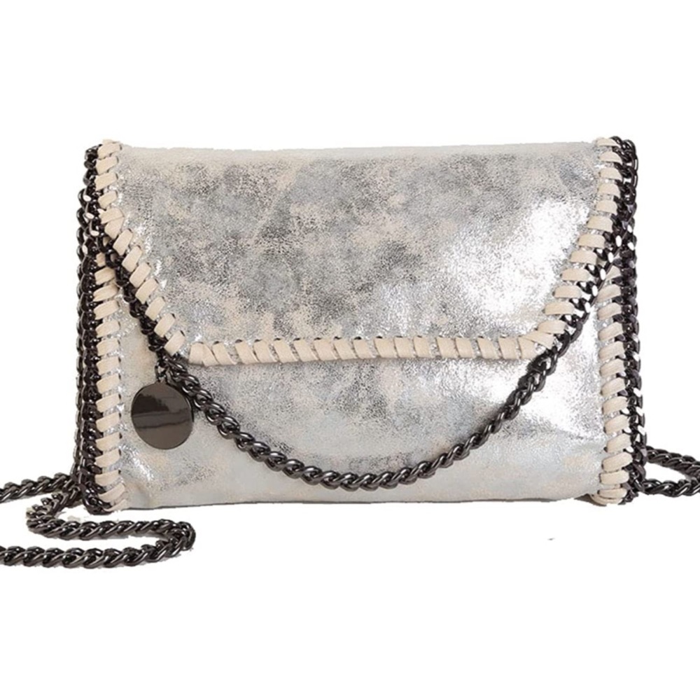 Stunning Chain-Trimmed Crossbody Bag (Vintage Silver)